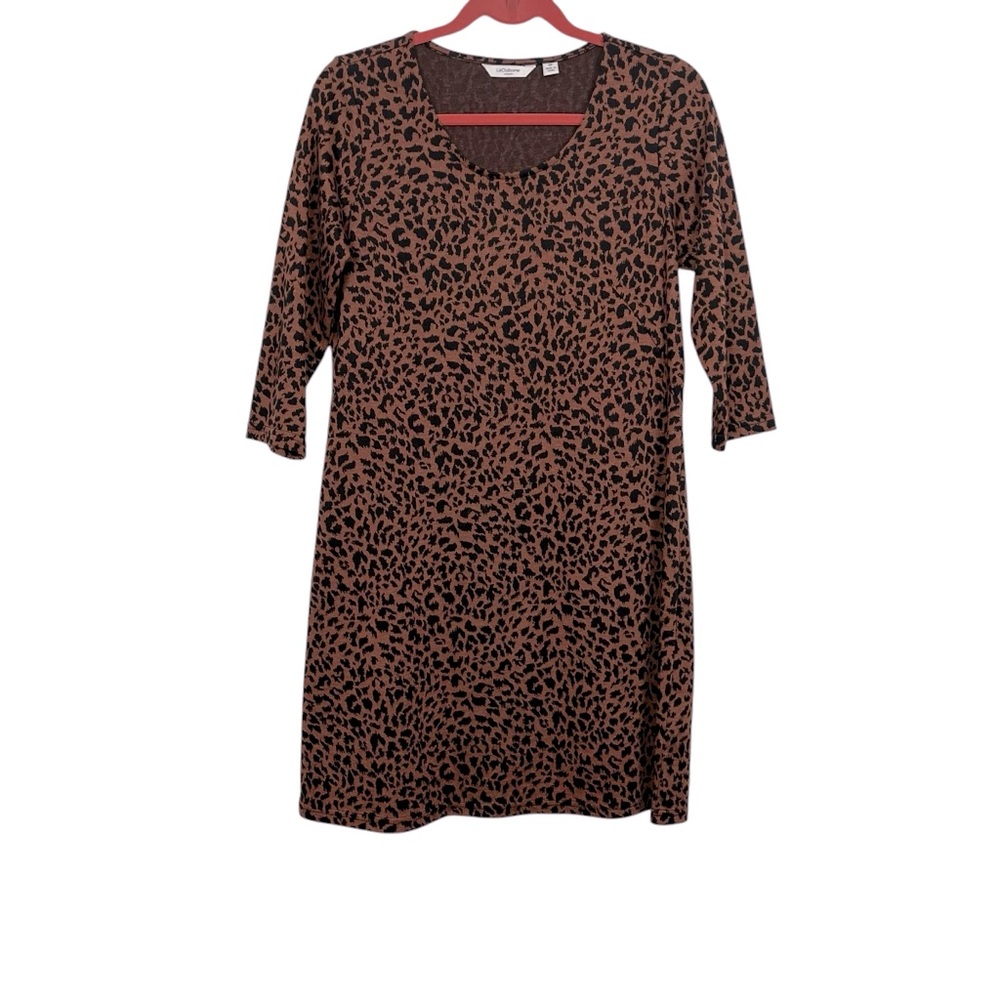Liz Claiborne New York Brown Black Leopard Animal Print Dress Small Petite